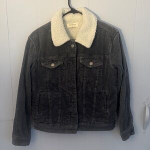 PacSun Charcoal Corduroy Jacket with Cream Sherpa Collar